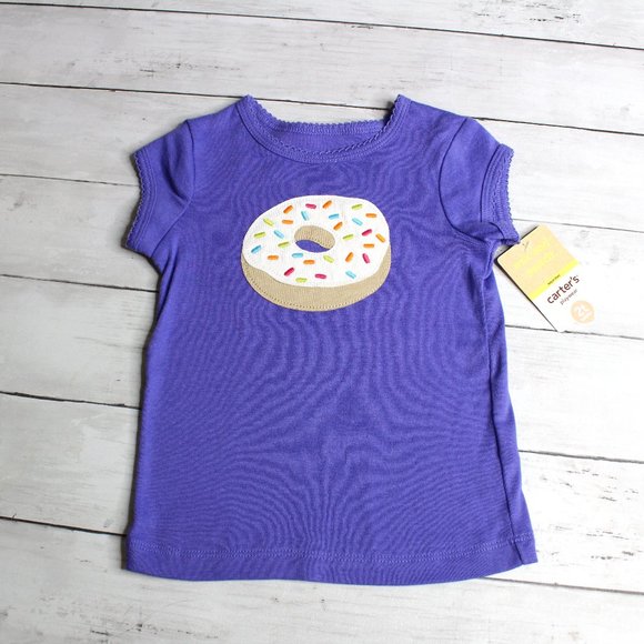 Carter's Baby Girl Top Size 2T Purple Donut Short Sleeves - Picture 1 of 5
